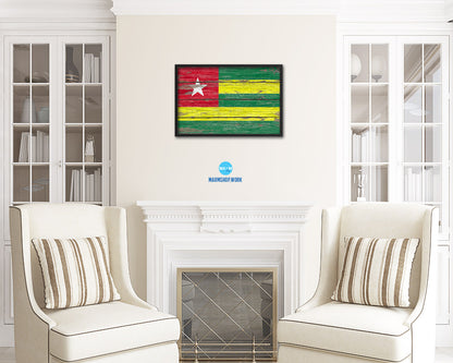 Togo Country Wood Rustic National Flag Wood Framed Print Wall Art Decor Gifts