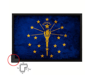 Indiana State Vintage Flag Wood Framed Paper Print Wall Art Decor Gifts