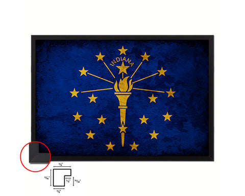 Indiana State Vintage Flag Wood Framed Paper Print Wall Art Decor Gifts