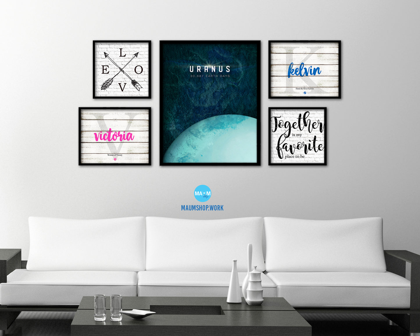 Uranus Planet Prints Length of Year Watercolor Solar System Framed Print Home Decor Wall Art Gifts