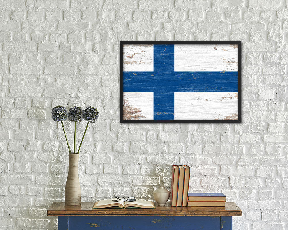 Finland Shabby Chic Country Flag Wood Framed Print Wall Art Decor Gifts