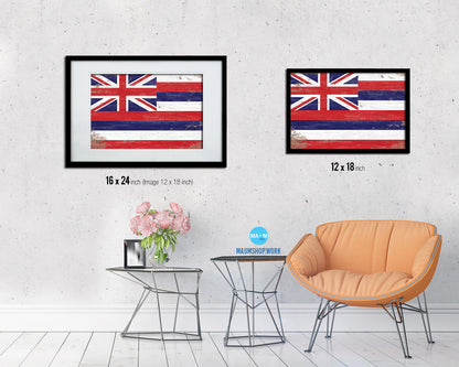 Hawaii State Shabby Chic Flag Wood Framed Paper Print  Wall Art Decor Gifts