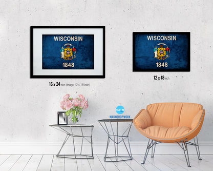 Wisconsin State Vintage Flag Wood Framed Paper Print Wall Art Decor Gifts