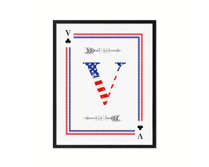 Letter V Custom Monogram Card Decks Clover American Flag Framed Print Wall Art Decor Gifts