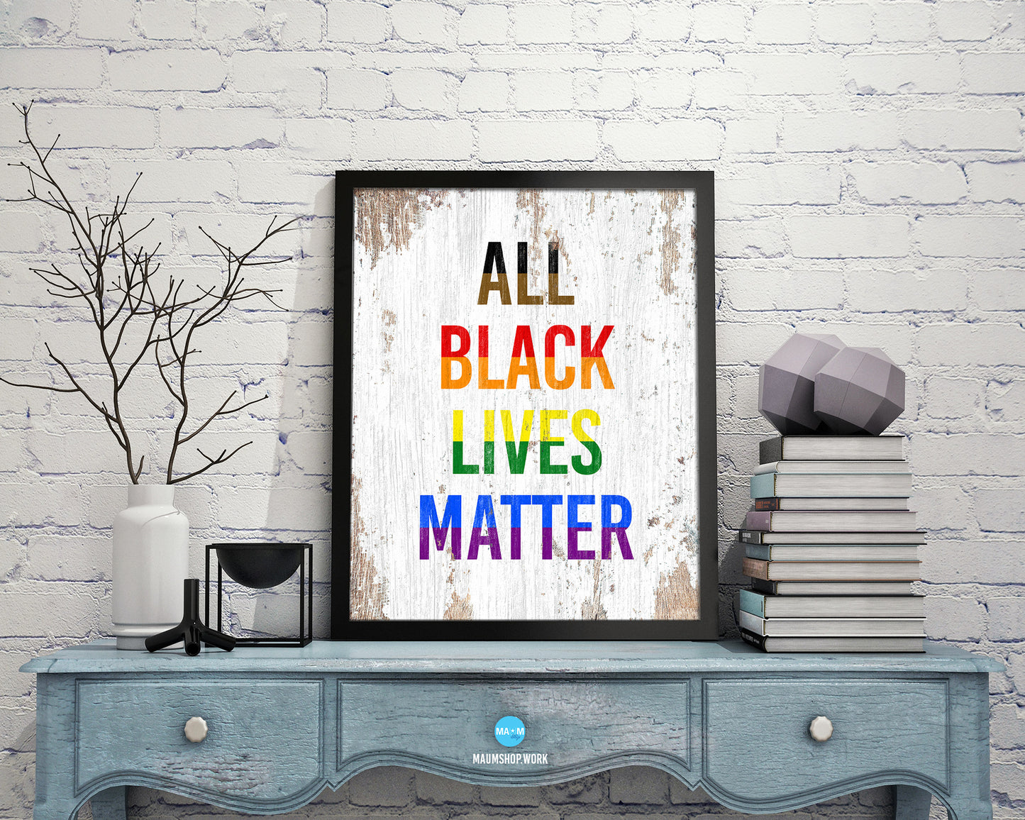 All Black Lives Matter Rainbow Pride Peace Right Justice Poster Wood Framed Wall Decor Gifts