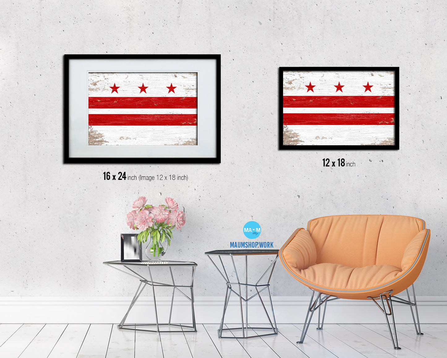 Washington DC Shabby Chic Flag Framed Prints Decor Wall Art Gifts