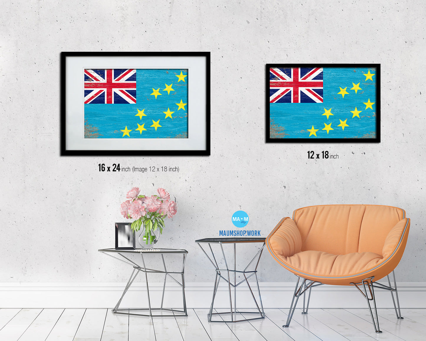 Tuvalu Shabby Chic Country Flag Wood Framed Print Wall Art Decor Gifts