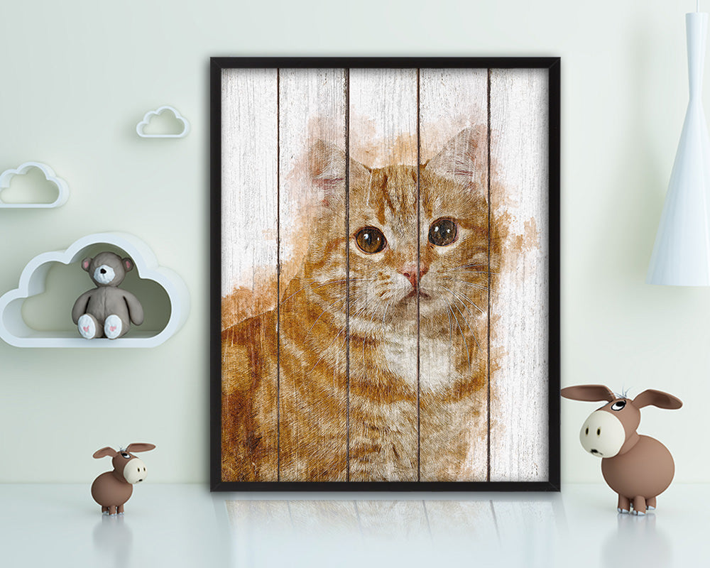 Red Little Cat Kitten Portrait Framed Print Pet Home Decor Custom Watercolor Wall Art Gifts