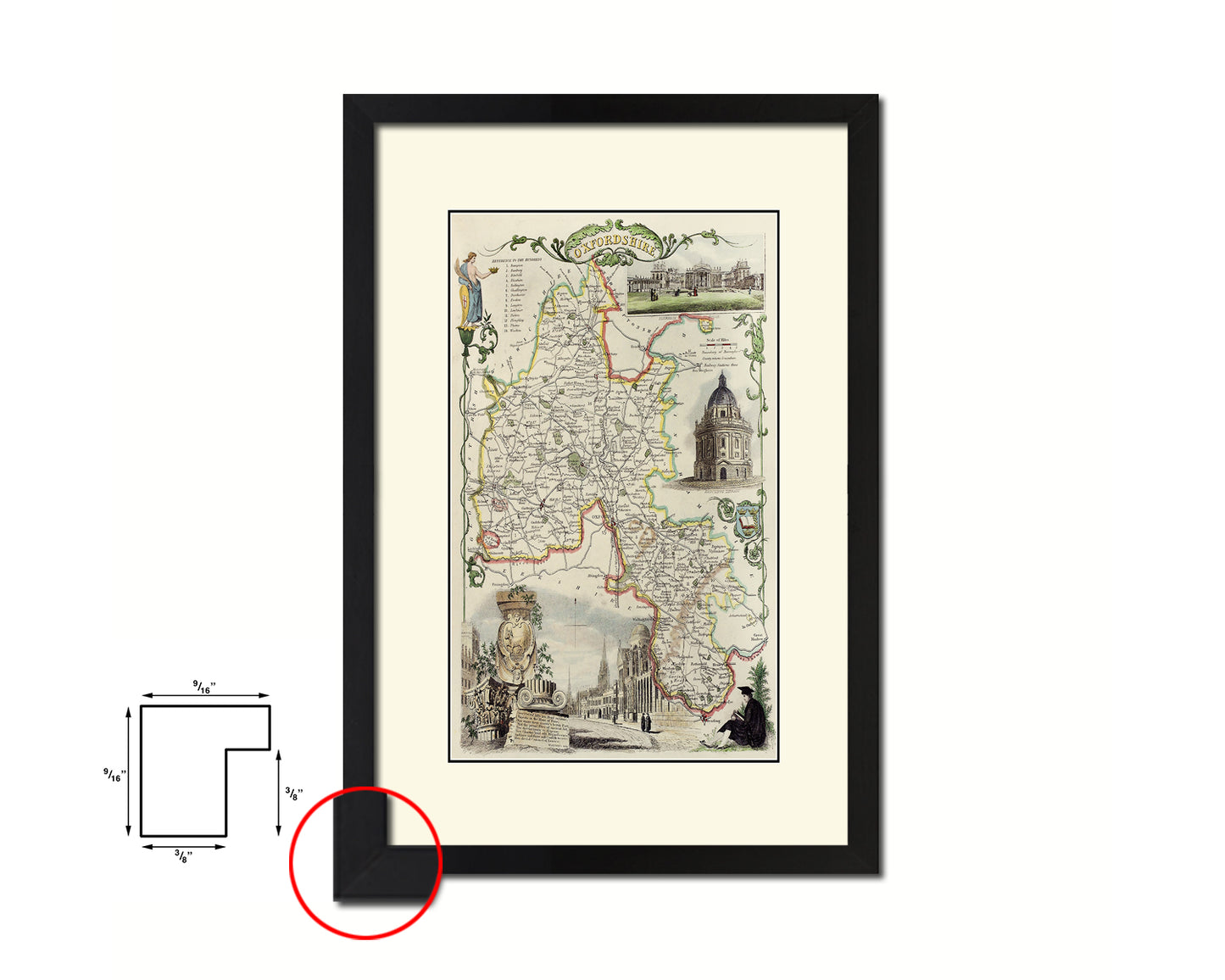 Oxfordshire Old Map Wood Framed Print Art Wall Decor Gifts