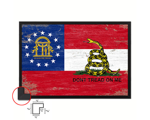 Gadsden Don't Tread On Me Georgia State Shabby Chic Military Flag Framed Print Art