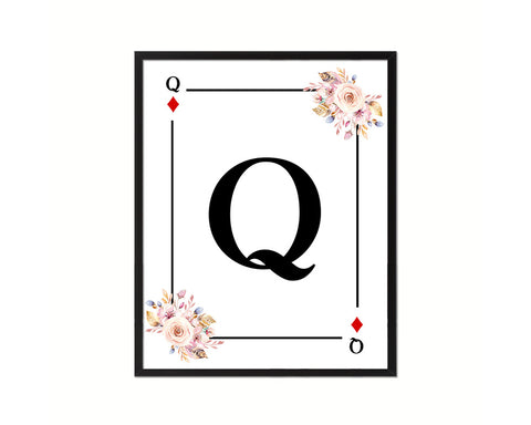 Letter Q Personalized Boho Monogram Diamond Card Decks Framed Print Wall Art Decor Gifts