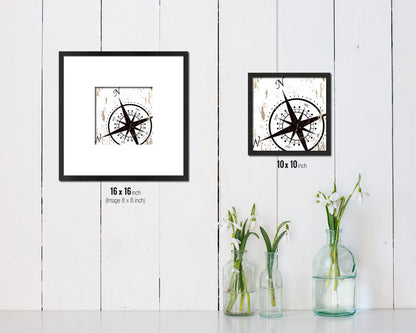 Compass Nautical Wood Framed Gifts Ocean Beach Fishing Home Decor Wall Art Prints