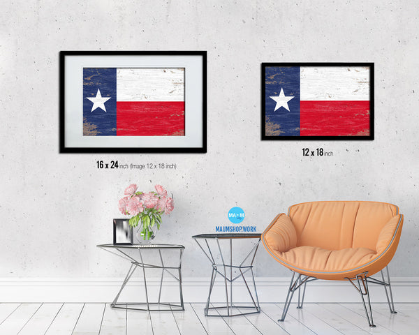 Texas State Shabby Chic Flag Wood Framed Paper Print  Wall Art Decor Gifts