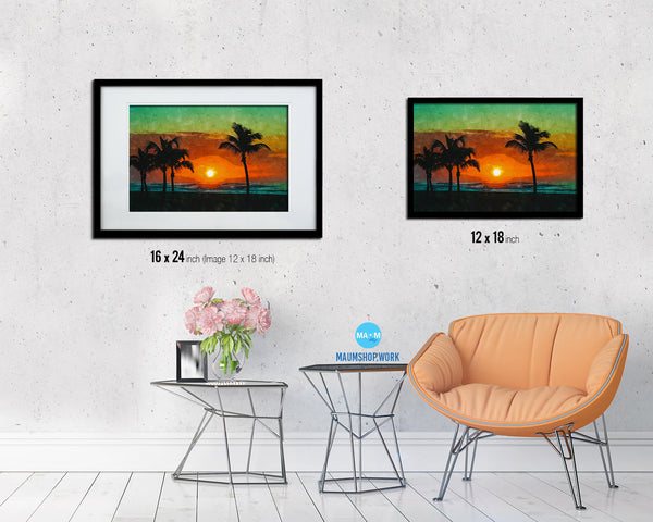 Sunrise Palms Beach Artwork Painting Print Art Frame Home Wall Decor Gifts