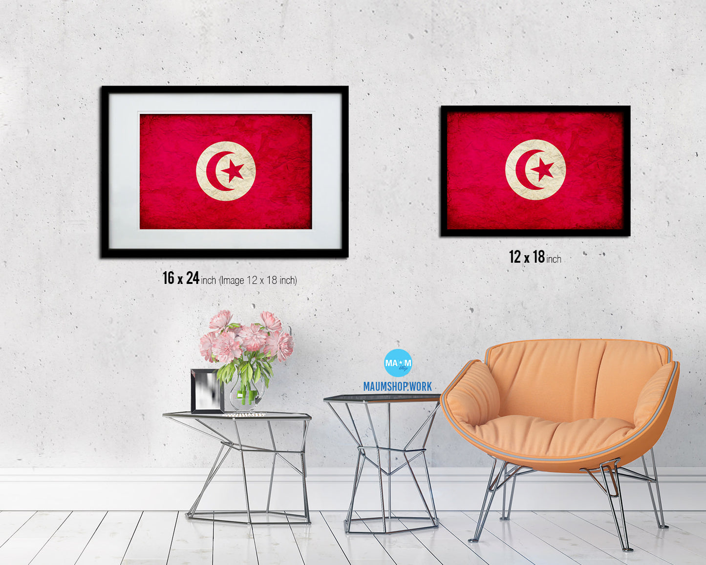 Tunisia Country Vintage Flag Wood Framed Print Wall Art Decor Gifts