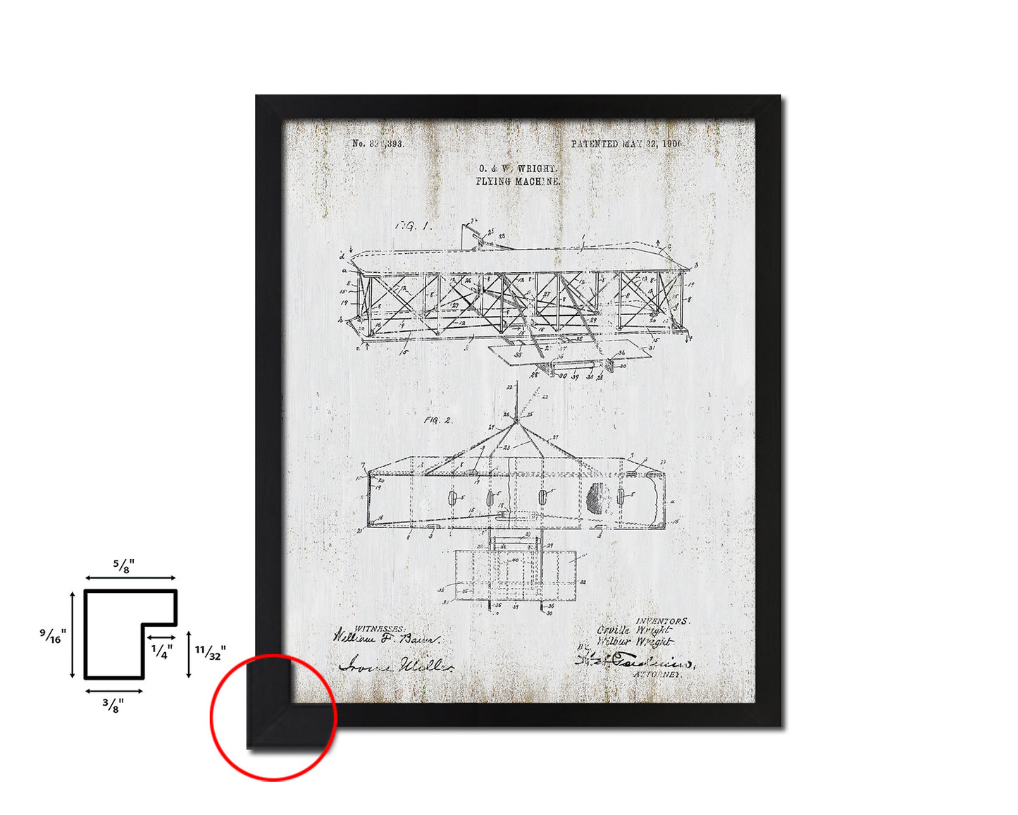 Flying Machine Airplane Vintage Patent Artwork Black Frame Print Wall Art Decor Gifts