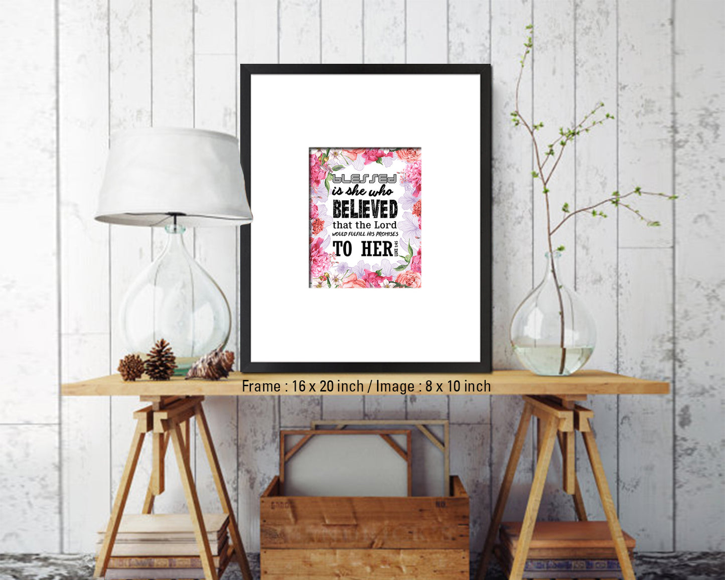 Blessed is she who believed that the Lord Quote Wood Framed Print Home Decor Wall Art Gifts