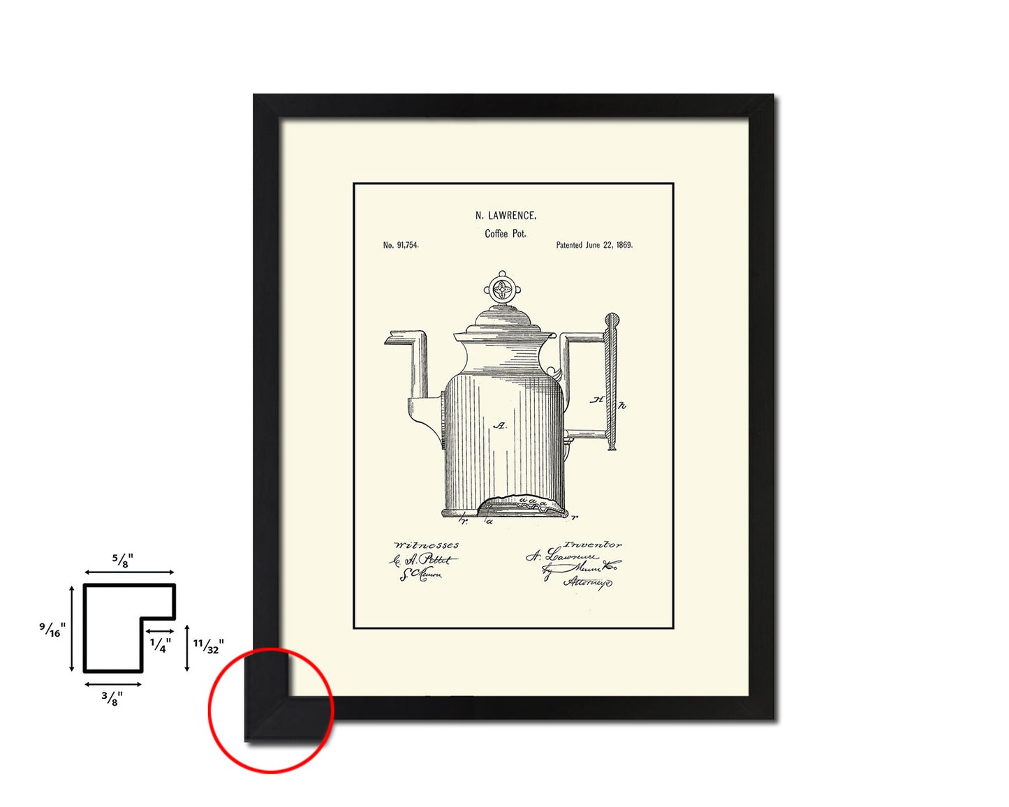 Pot Coffee Vintage Patent Artwork Black Frame Print Wall Art Decor Gifts