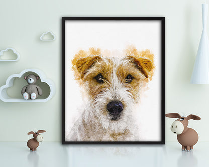 Russell Terrier Dog Puppy Portrait Framed Print Pet Watercolor Wall Decor Art Gifts
