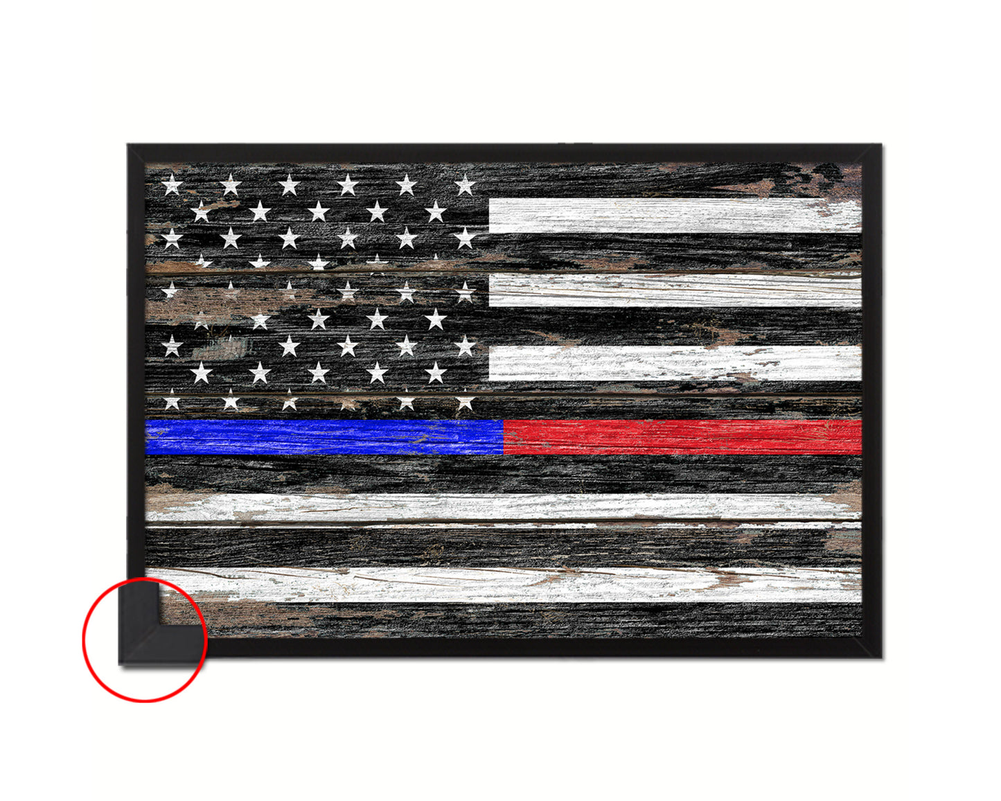 Thin Blue Line Police & Thin Red Line Firefighter Respect & Honor Law Enforcement Wood Rustic Flag Art