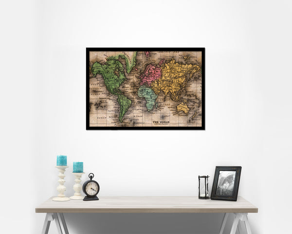 World Mercator Projection Circa 1860 Historical Map Framed Print Art Wall Decor Gifts