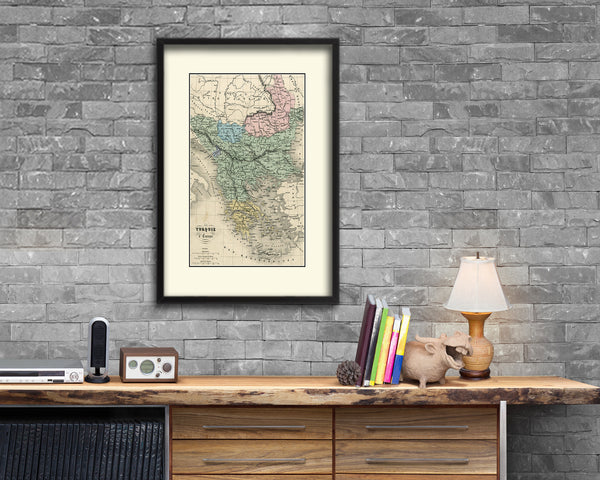 Greece and Balkans Old Map Wood Framed Print Art Wall Decor Gifts