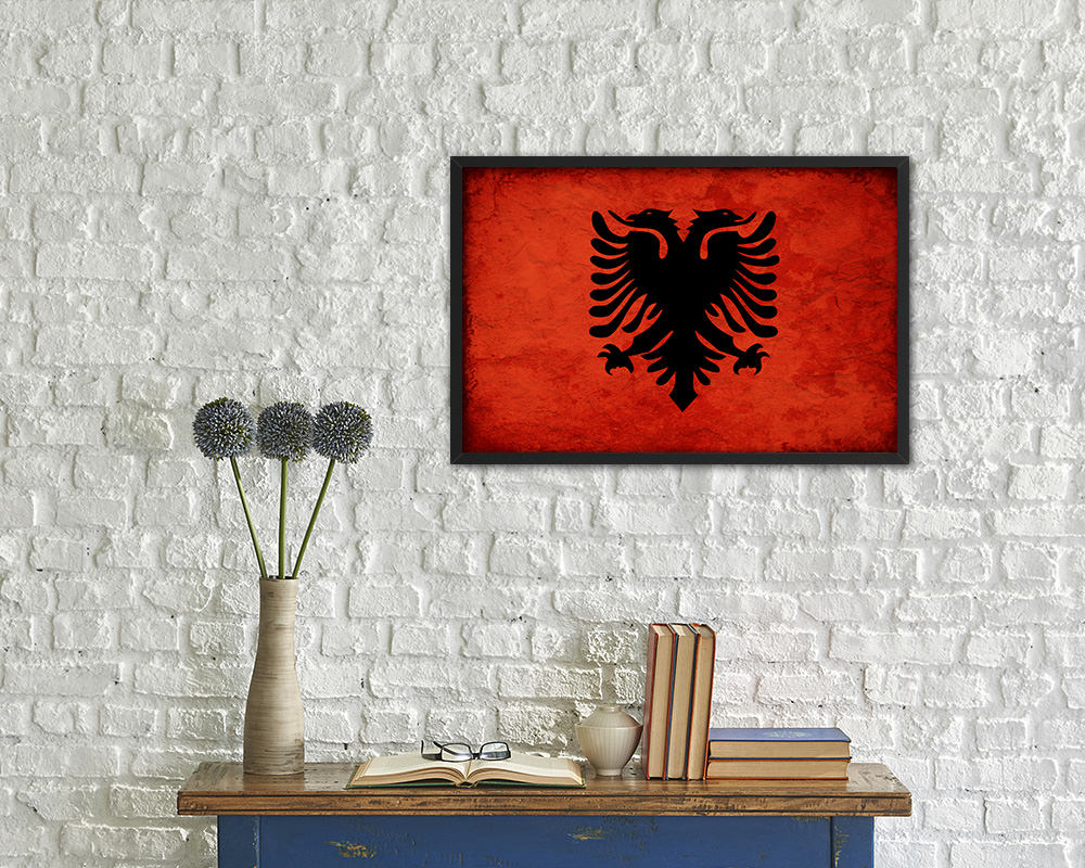 Albania Country Vintage Flag Wood Framed Print Wall Art Decor Gifts