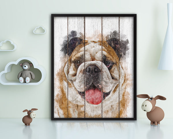 English Bulldog Dog Puppy Portrait Framed Print Pet Watercolor Wall Decor Art Gifts