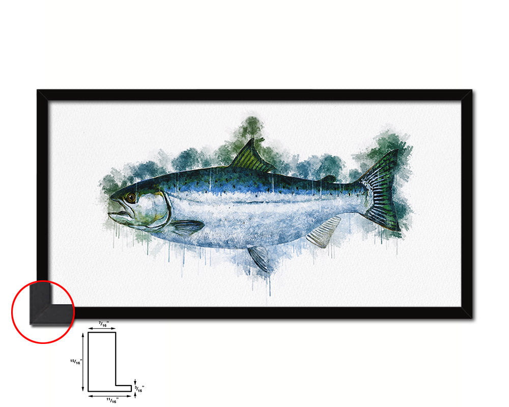 Salmon Fish Art Wood Frame Modern Restaurant Sushi Wall Decor Gifts, 10" x 20"