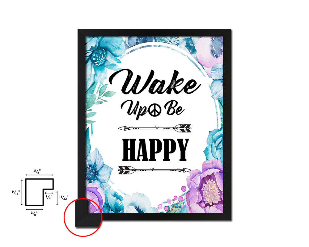 Wake up be happy Quote Boho Flower Framed Print Wall Decor Art
