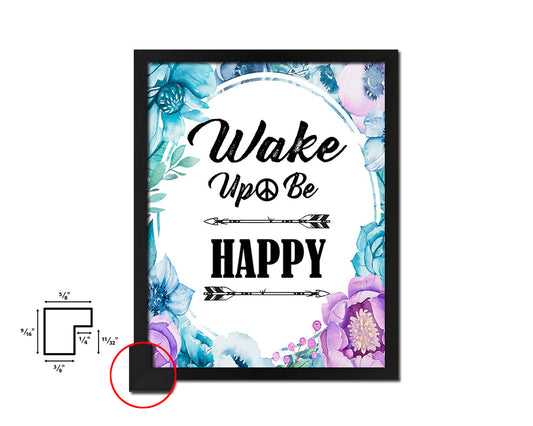 Wake up be happy Quote Boho Flower Framed Print Wall Decor Art
