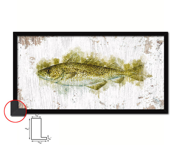Cod Fish Art Wood Frame Shabby Chic Restaurant Sushi Wall Decor Gifts, 10" x 20"
