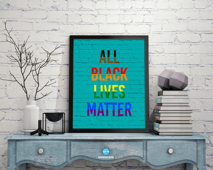 All Black Lives Matter Rainbow Pride Peace Right Justice Poster Wood Framed Wall Decor Gifts