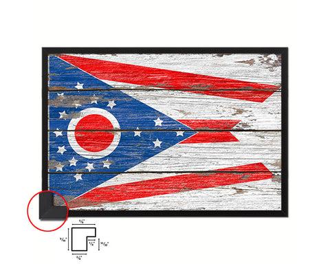 Ohio State Rustic Flag Wood Framed Paper Prints Wall Art Decor Gifts