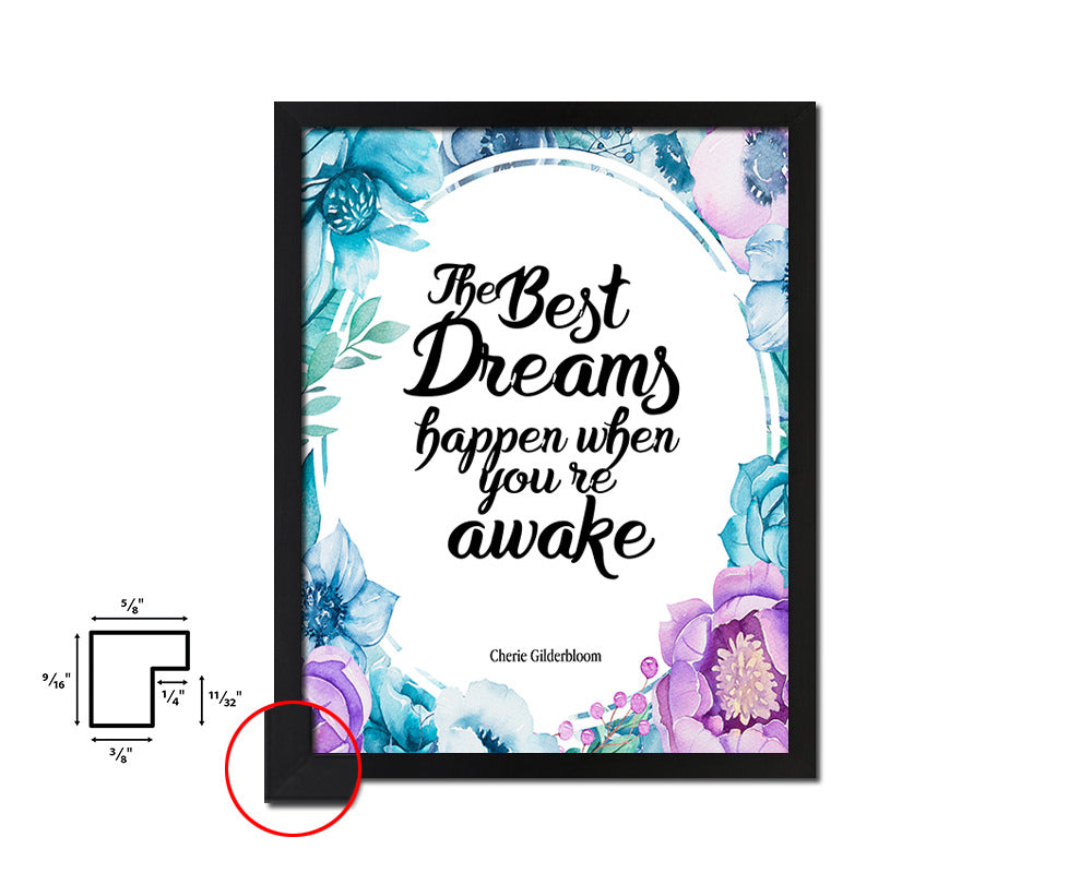 The best dreams happen Quote Boho Flower Framed Print Wall Decor Art