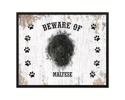 Beware of Maltese Sign Wood Framed Print Wall Art Decor Gifts