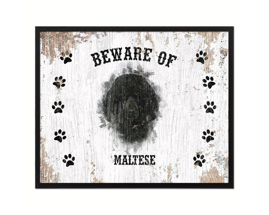 Beware of Maltese Sign Wood Framed Print Wall Art Decor Gifts