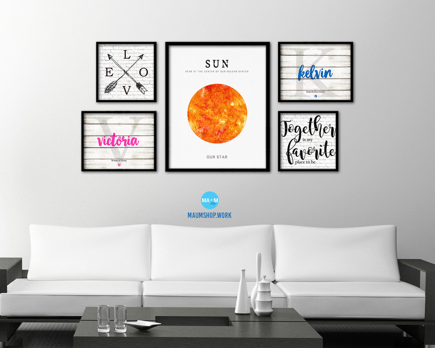 Sun Planet Prints Watercolor Solar System Wood Framed Paper Print Wall Art Decor Gifts