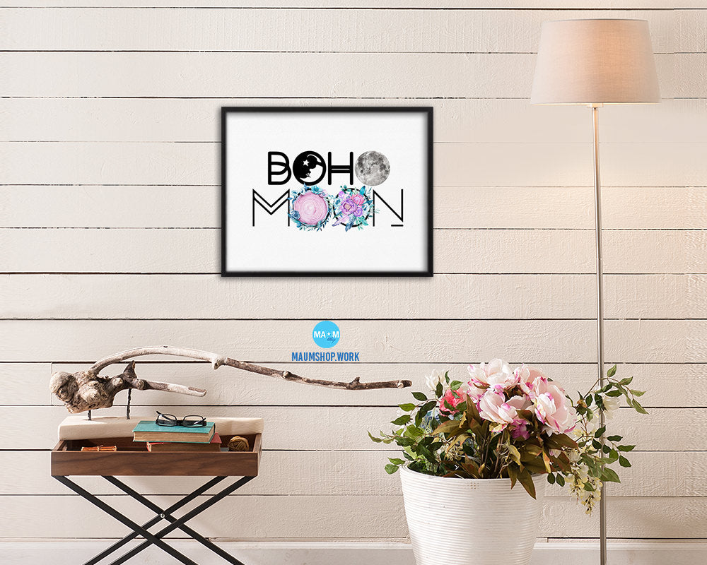 Boho Moon Wood Framed Print Bohemian Girls Room Nursery Wall Art Decor Gifts