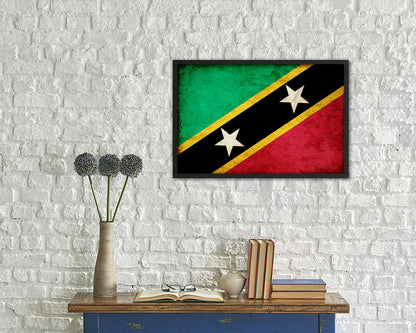 Saint Kitts and Nevis Country Vintage Flag Wood Framed Print Wall Art Decor Gifts
