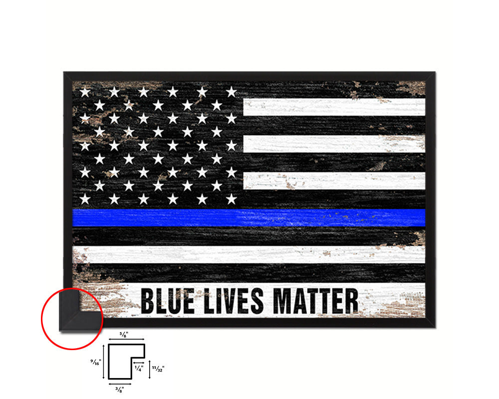 Thin Blue Line Honoring Law Enforcement American, Blue lives matter Shabby Chic Military FlagFramed Print Art