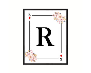 Letter R Personalized Boho Monogram Diamond Card Decks Framed Print Wall Art Decor Gifts