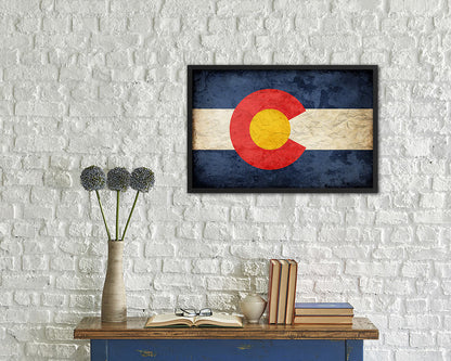 Colorado State Vintage Flag Wood Framed Paper Print Wall Art Decor Gifts