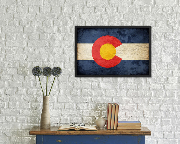 Colorado State Vintage Flag Wood Framed Paper Print Wall Art Decor Gifts