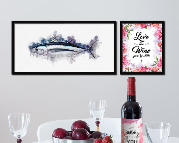 Albacore Tuna Fish Art Wood Frame Modern Restaurant Sushi Wall Decor Gifts, 10" x 20"