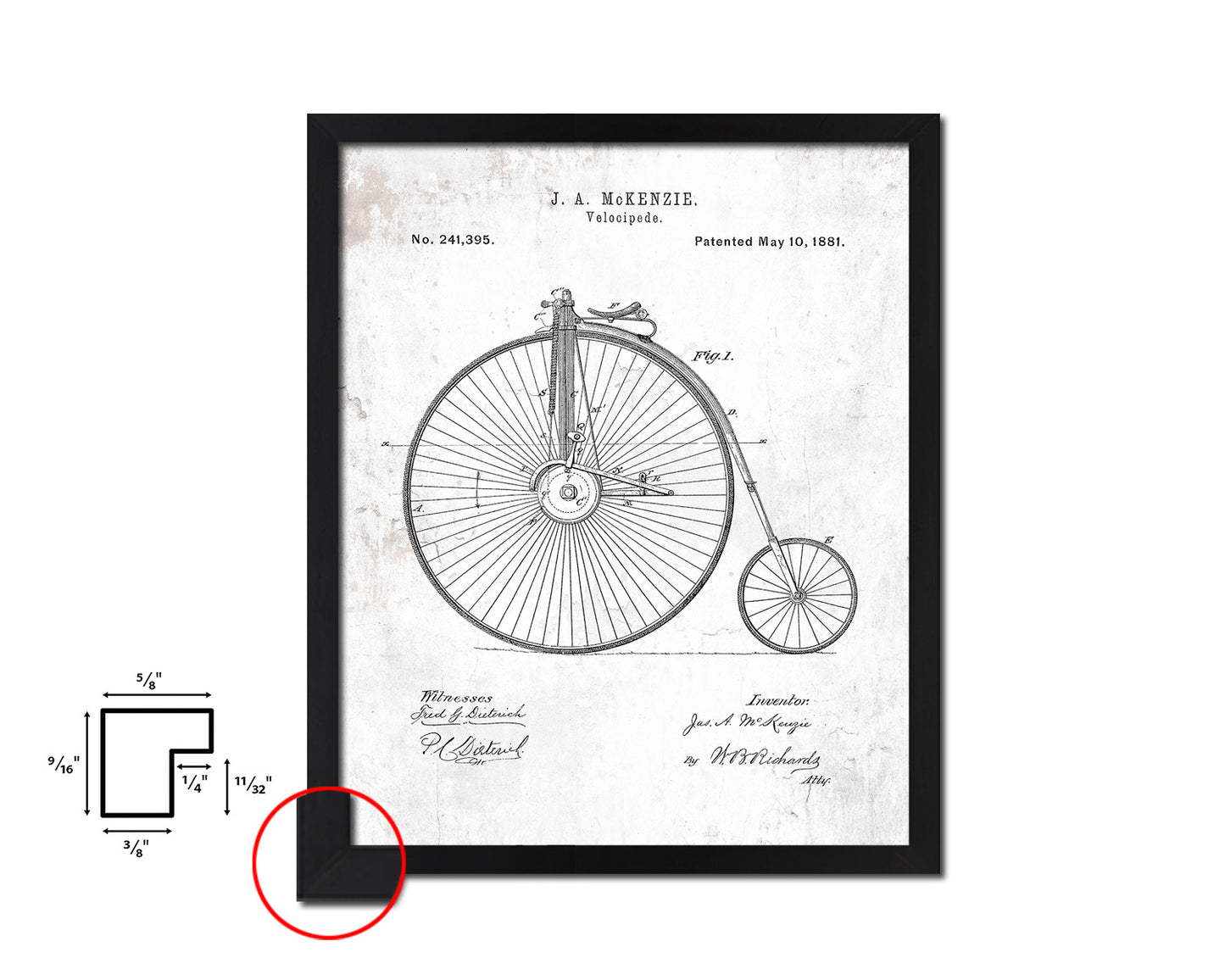 Velocipede Bicycle Vintage Patent Artwork Black Frame Print Wall Art Decor Gifts