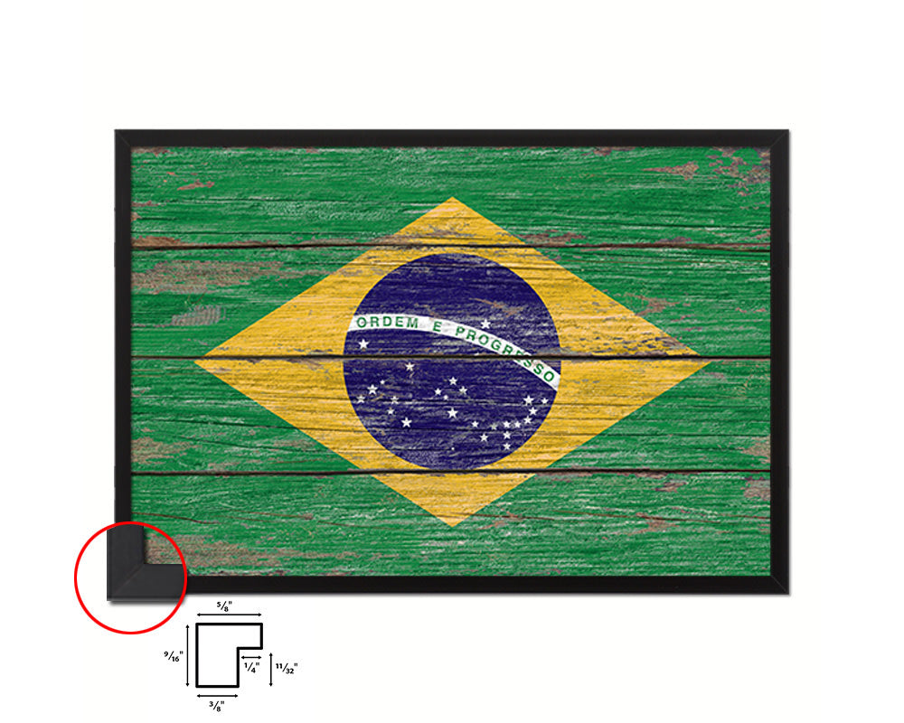 Brazil Country Wood Rustic National Flag Wood Framed Print Wall Art Decor Gifts