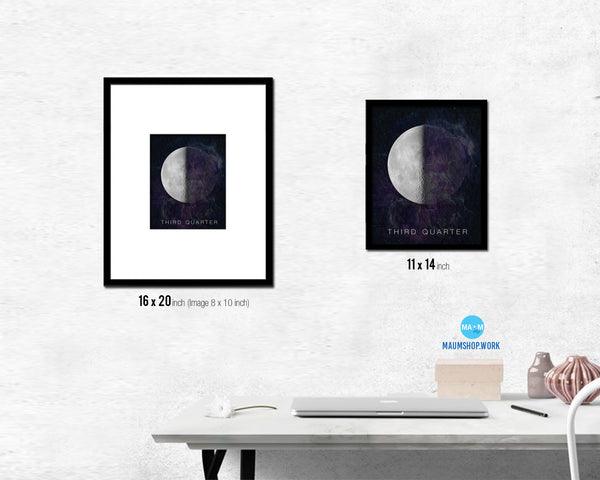 Waning Third Quarter Lunar Phases Moon Watercolor Nursery Framed Prints Home Decor Wall Art Gifts