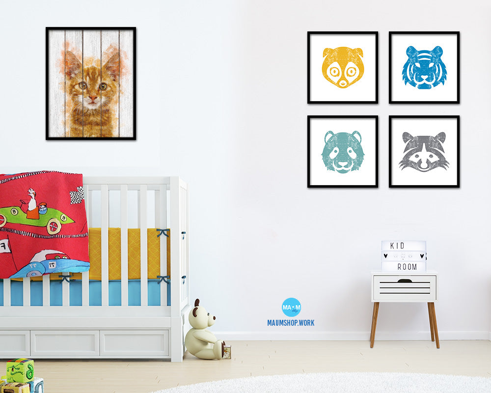 Red Little Cat Kitten Portrait Framed Print Pet Home Decor Custom Watercolor Wall Art Gifts