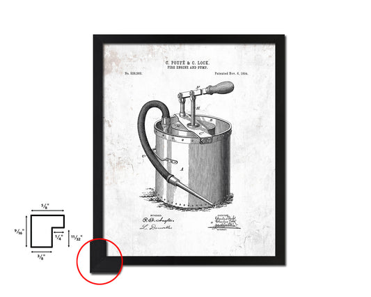 Fire Engine and Pump Firefighter Vintage Patent Artwork Black Frame Print Gifts